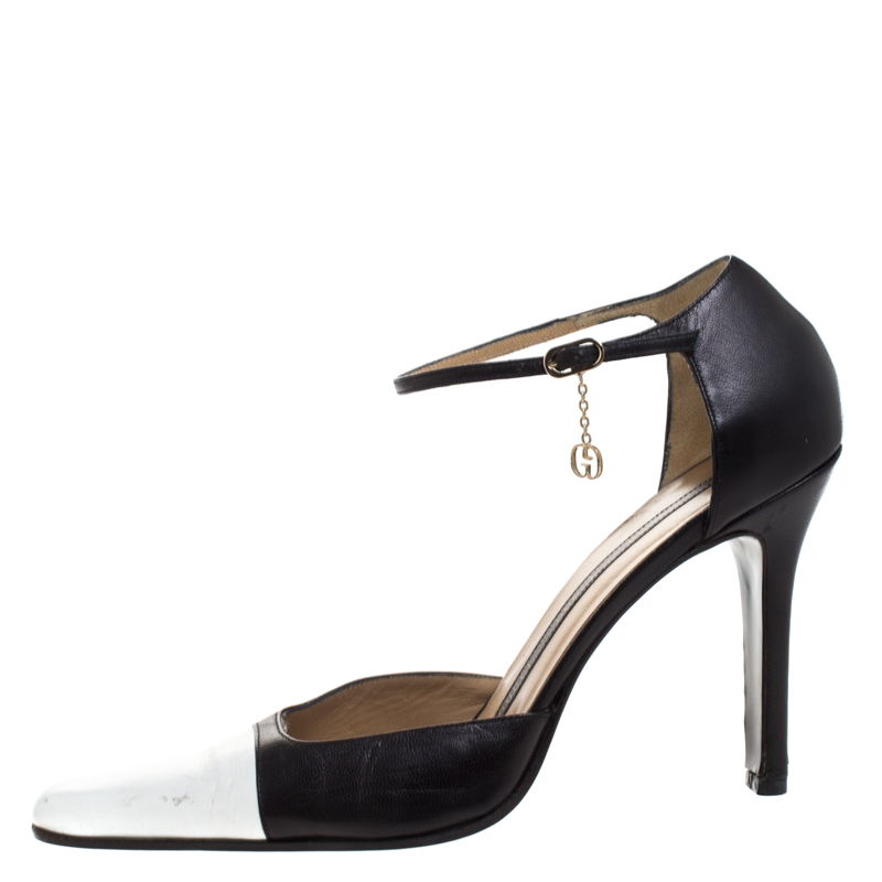 

Gucci Black/White Leather Ankle Strap Pumps Size