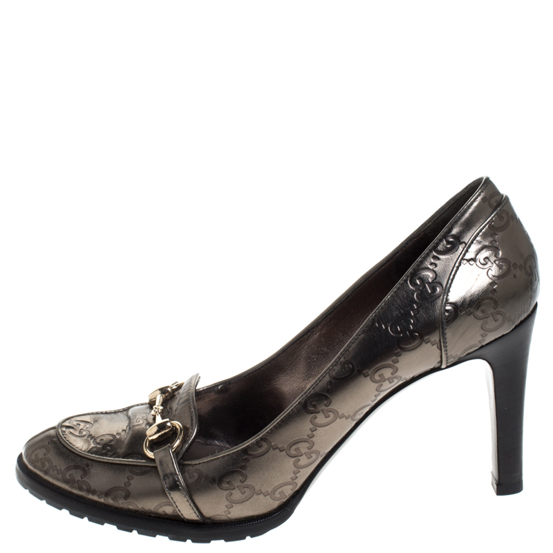 

Gucci Metallic Guccissima Leather Horsebit Pumps Size