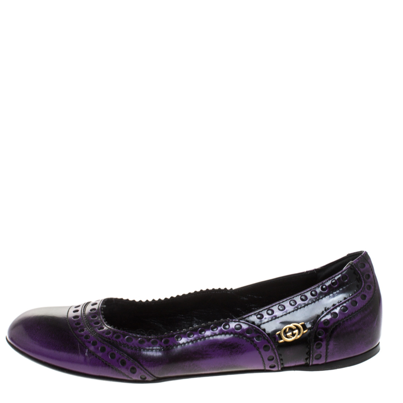 

Gucci Black/Purple Brogue Leather Ballet Flats Size