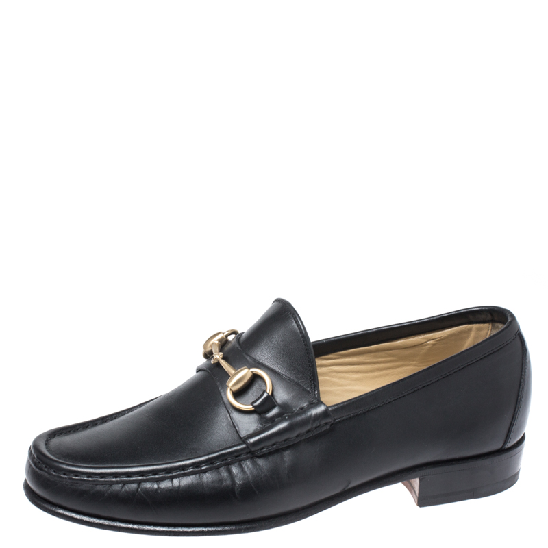 Pre Owned Gucci Black Leather Horsebit Loafers Size 40