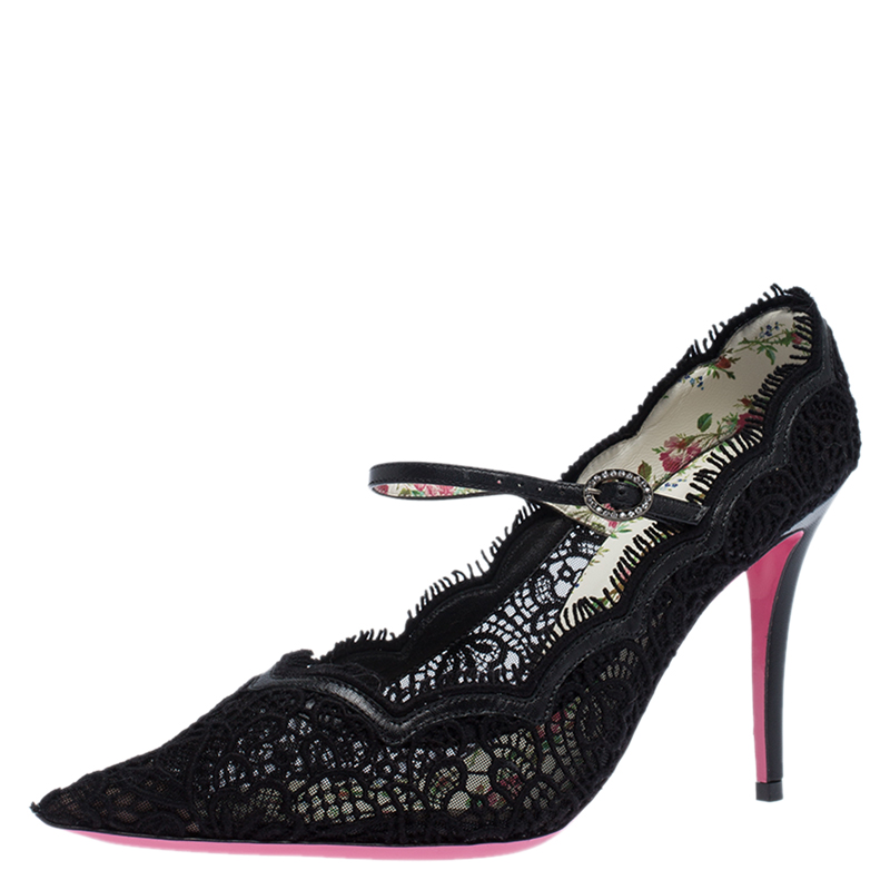 Pre-owned Gucci Black Lace Virginia Pumps Size 40