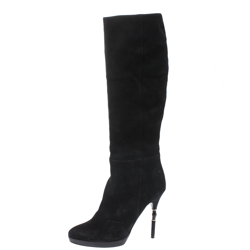 

Gucci Black Suede & Bamboo Bit Heel Knee High Boots Size