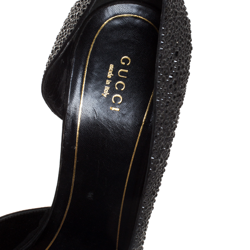 Pre-owned Gucci Black Crystal Embellished Satin And Suede Noah D'orsay Pumps Size 39