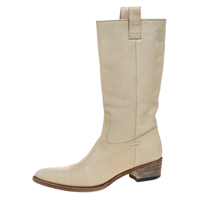 

Gucci Off-white Leather Mid Calf Round Toe Boots Size