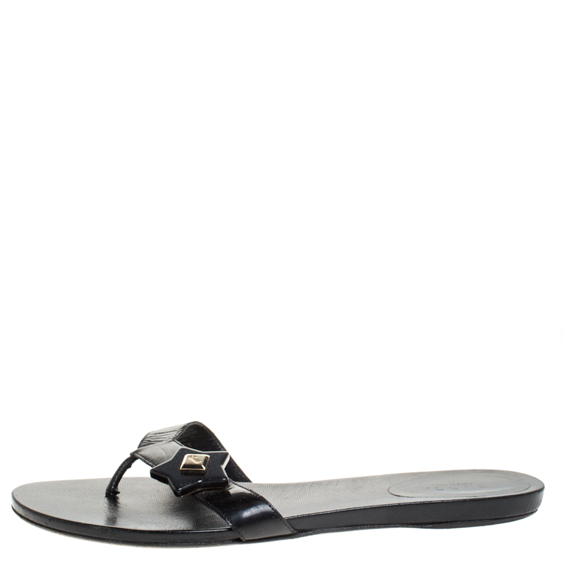 

Gucci Black Patent Leather Thong Slipper Sandals Size