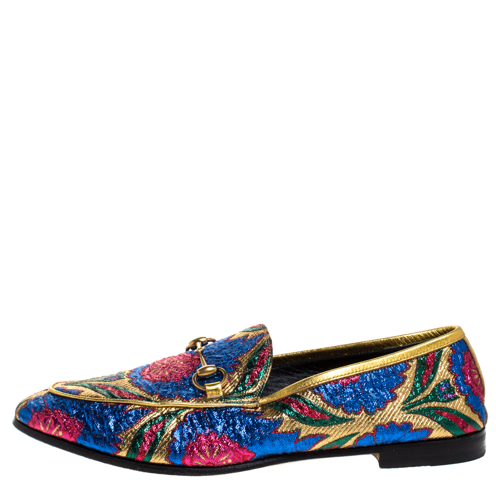 

Gucci Multicolor Floral Brocade Fabric Horsebit Jordaan Loafer Flats Size