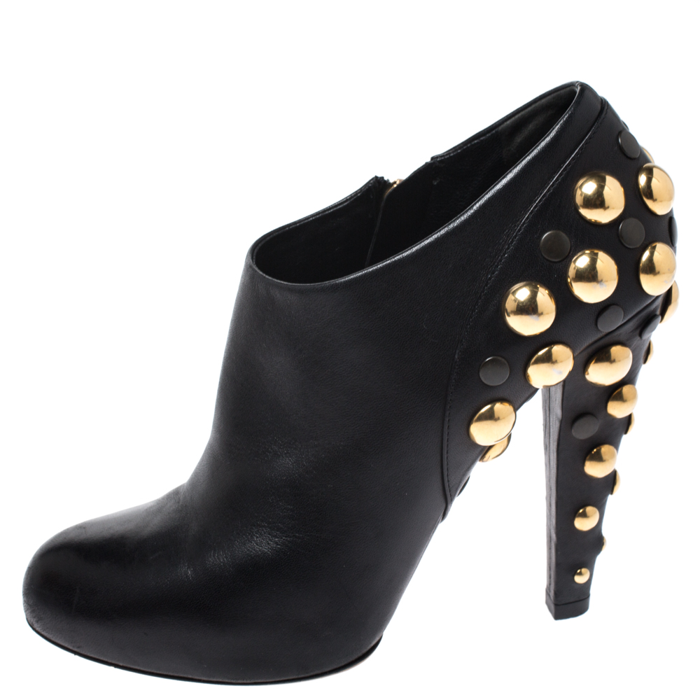 

Gucci Black Leather Babouska Stud Embellished Ankle Booties Size