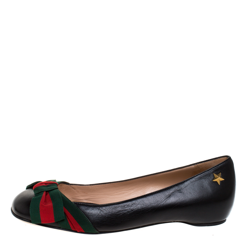 

Gucci Black Leather Web Bow Ballet Flats Size