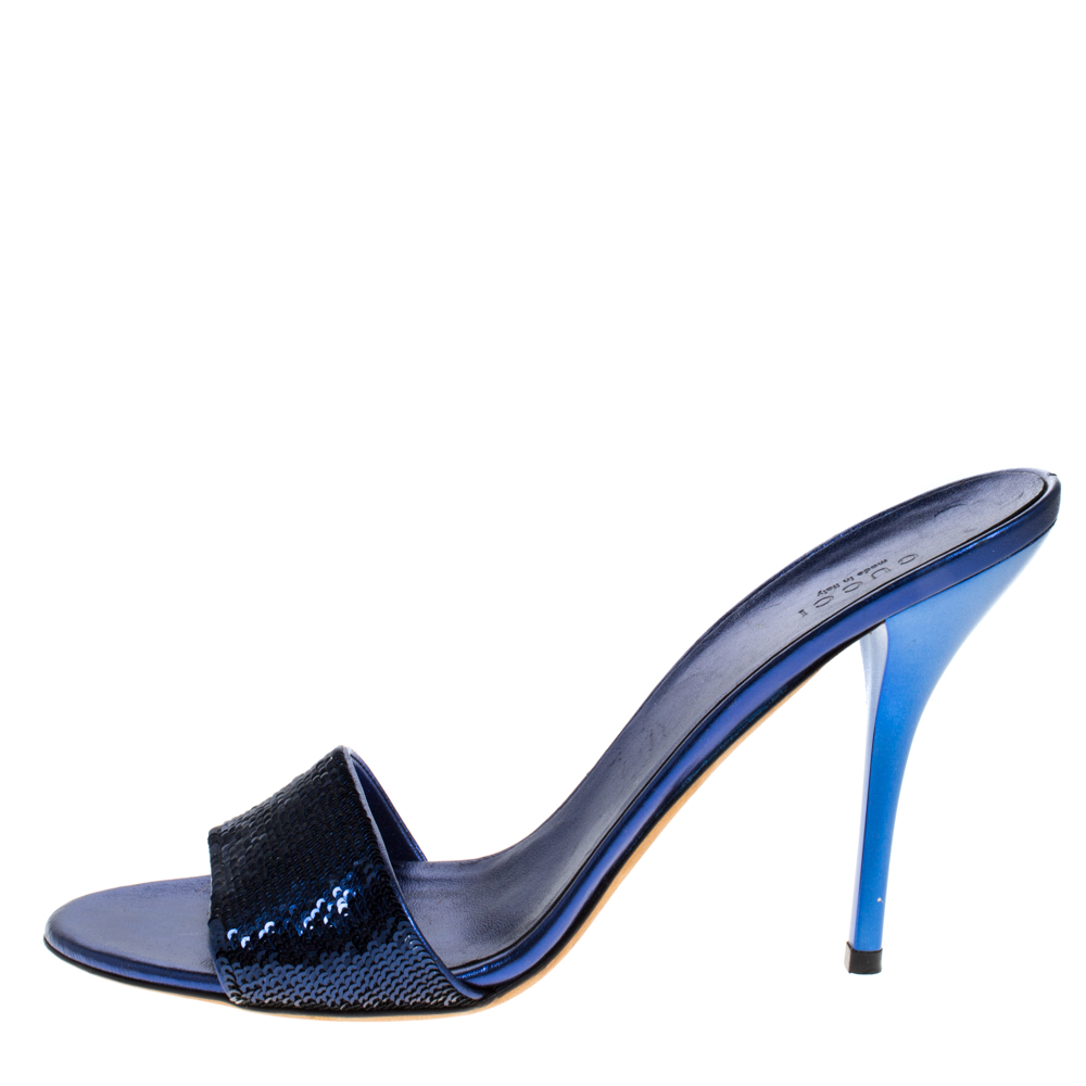 

Gucci Blue Sequins Open Toe Sandals Size