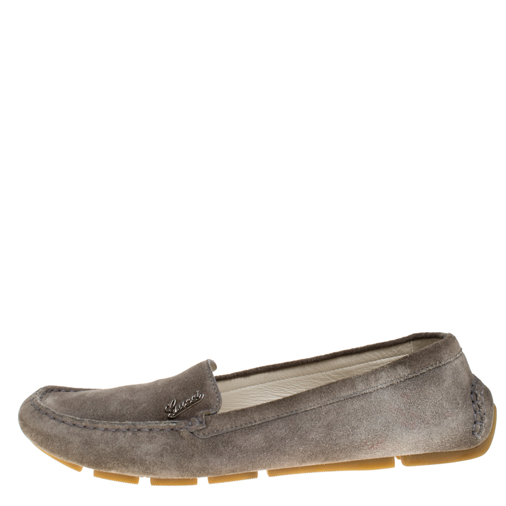 

Gucci Grey Suede Leather Slip On Loafers Size