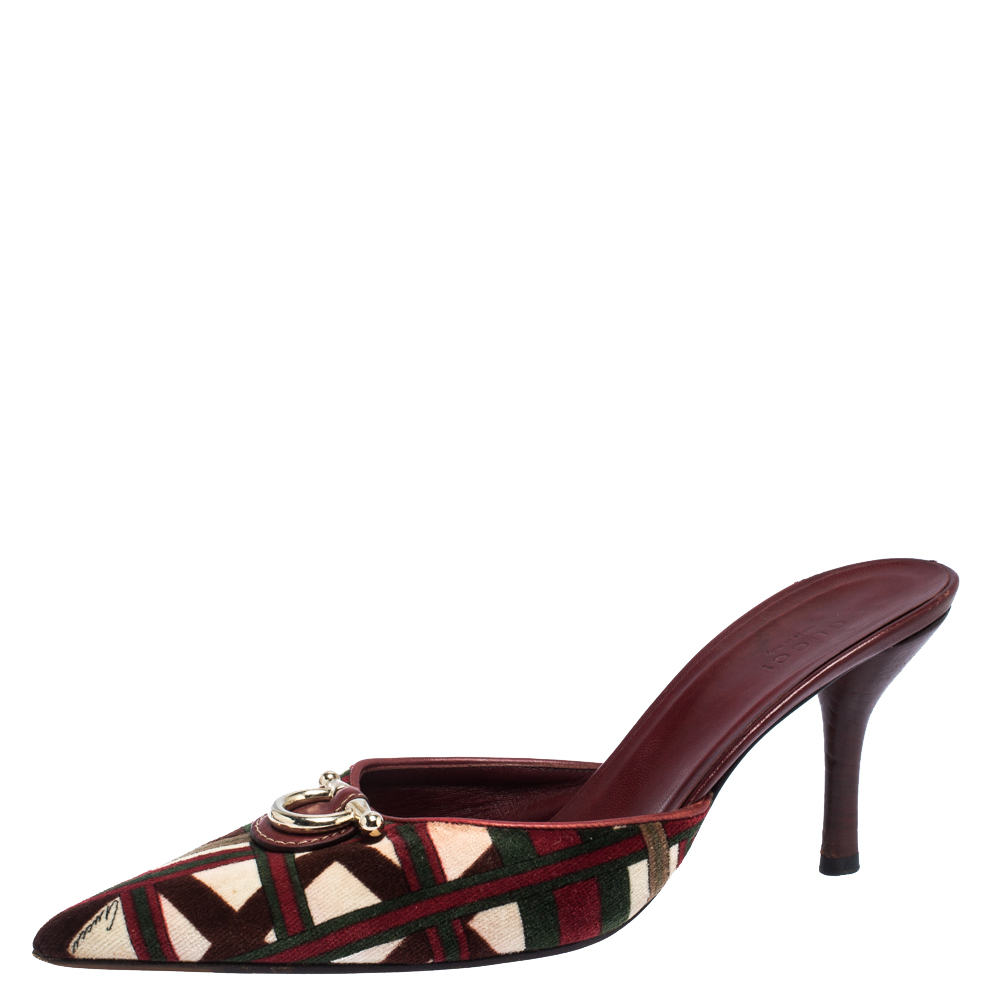 مملوكة مسبقًا Gucci Multicolor Velvet Pointed Toe Mules Size 39.5
