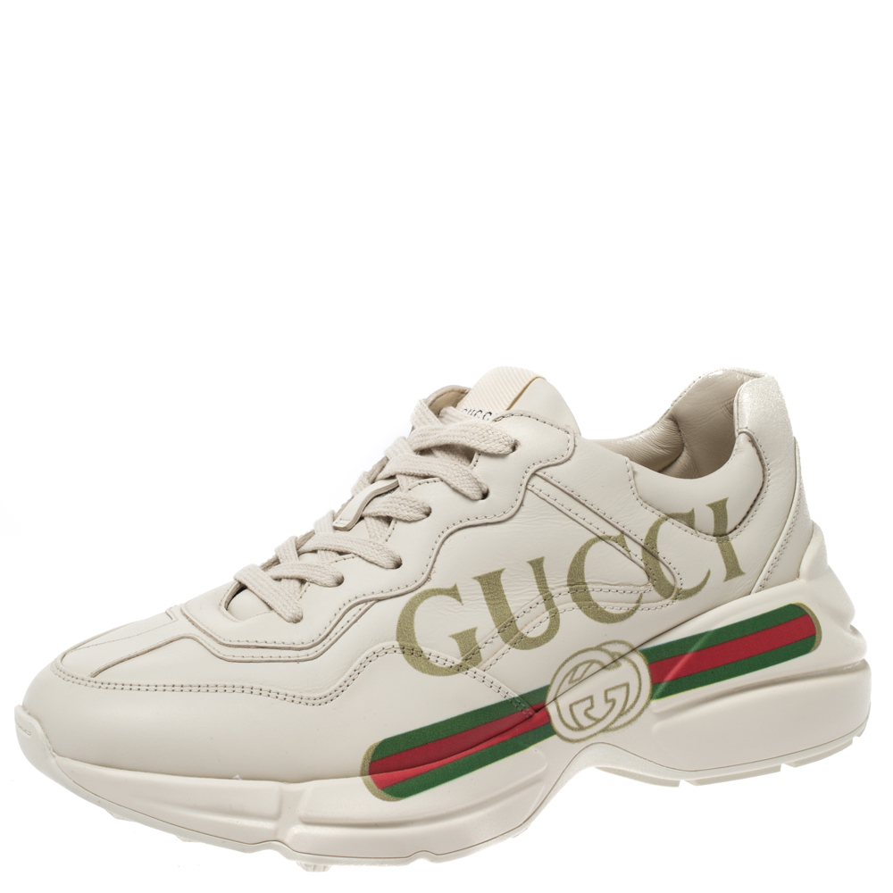 women's rhyton leather sneaker with gucci logo