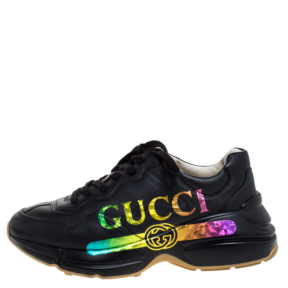 

Gucci Black Iridescent Logo Leather Rhyton Platform Sneakers Size