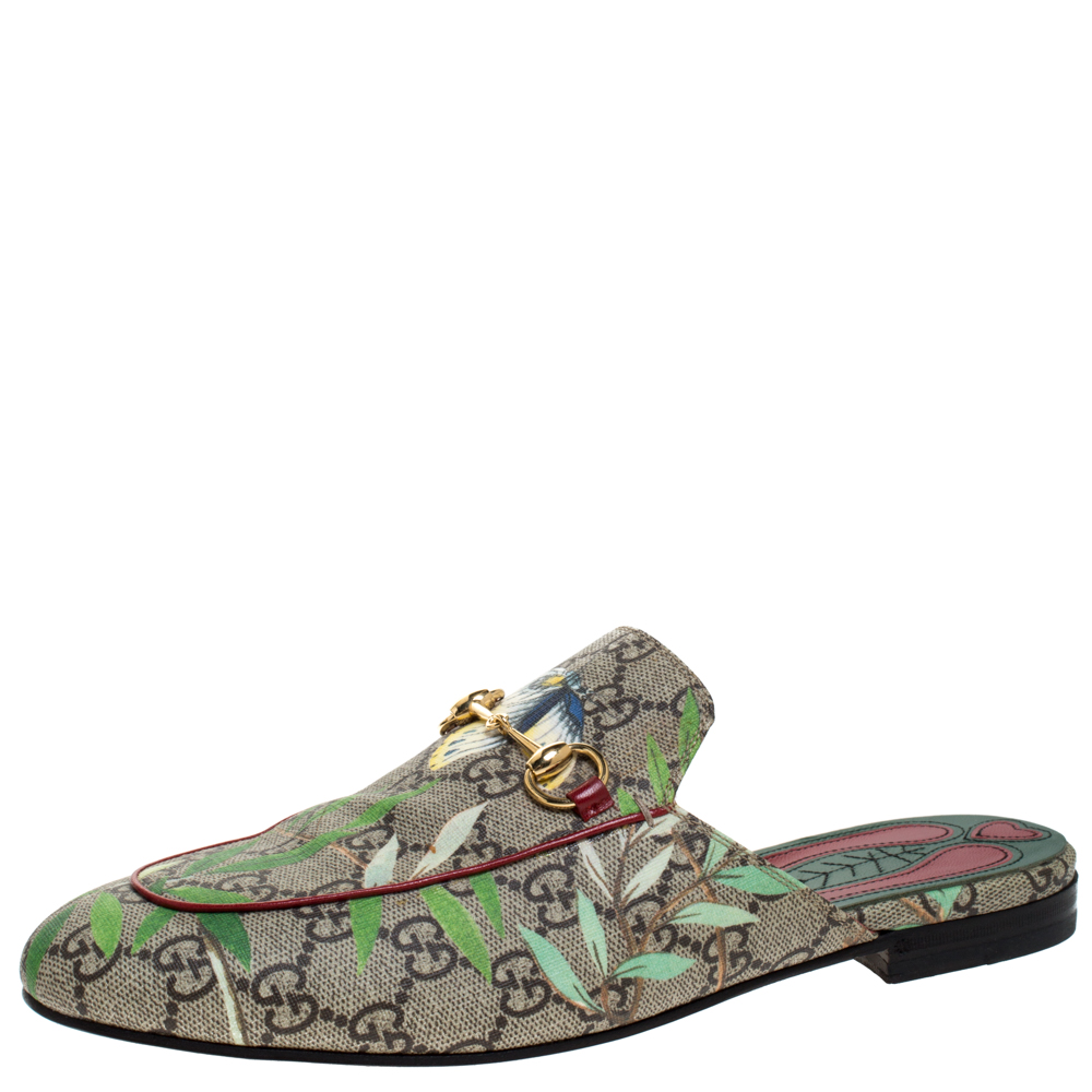 مملوكة مسبقًا Gucci Multicolor GG Canvas Princetown Horsebit Tian Print Mules Size 38.5