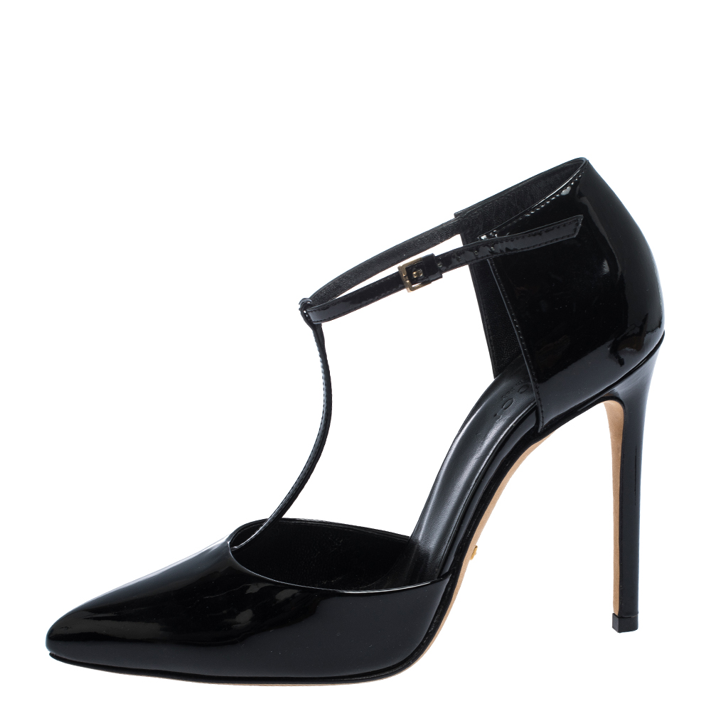 

Gucci Black Patent Leather Pointed Toe T-Strap Pumps Size
