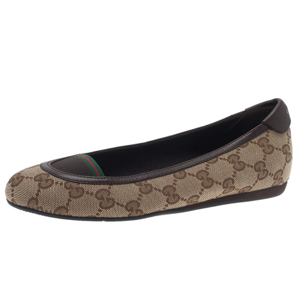 Pre Owned Gucci Beige Guccissima Canvas Ballet Flats Size 35.5