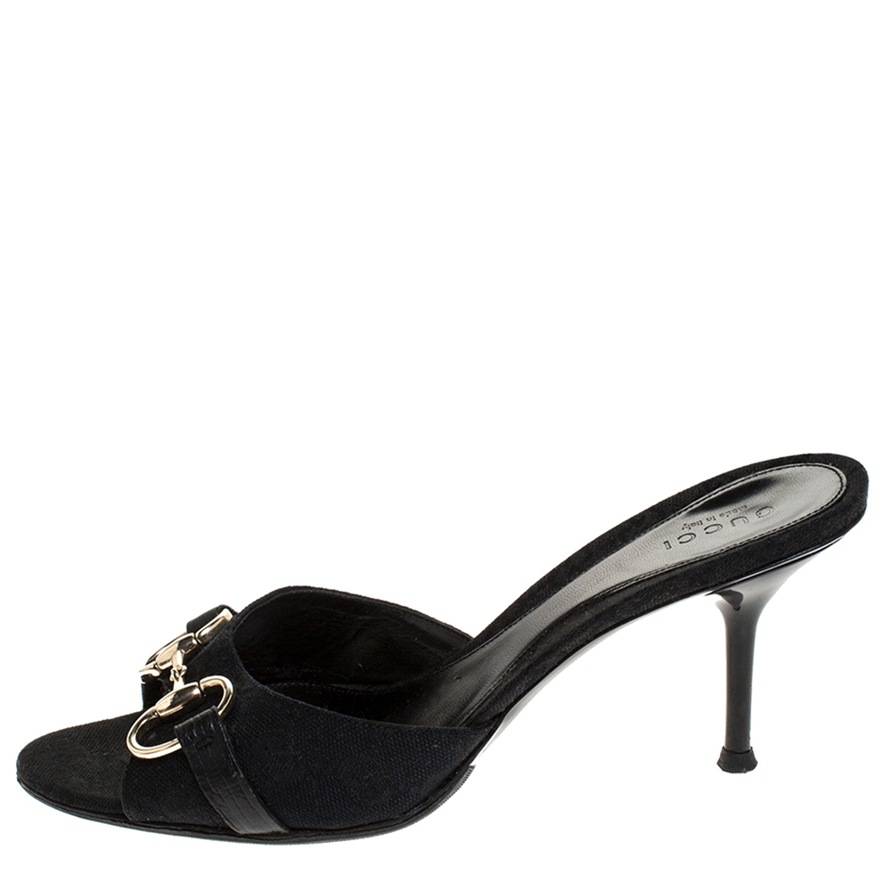 

Gucci Black GG Canvas Horsebit Slides Sandals Size