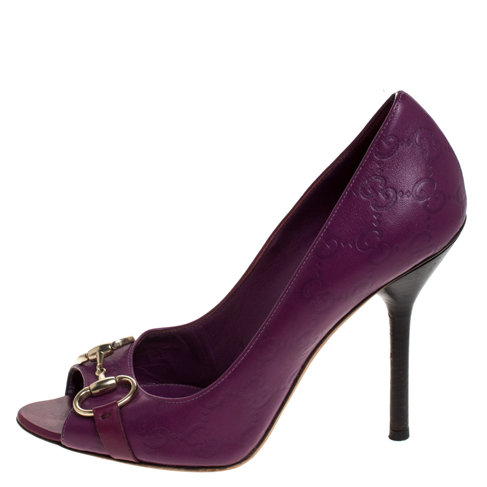 

Gucci Purple Guccissima Leather Horsebit Peep Toe Pumps Size