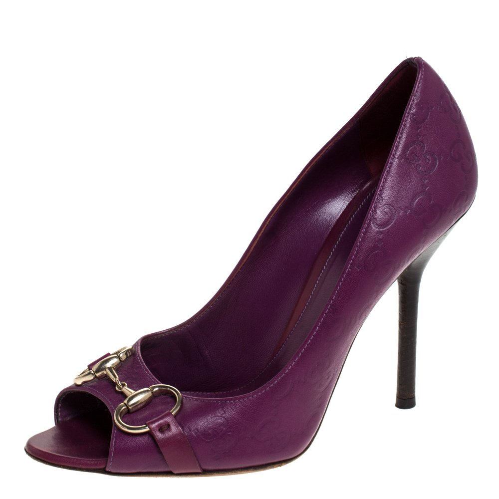 Pre Owned Gucci Purple Guccissima Leather Horsebit Peep Toe Pumps Size 40