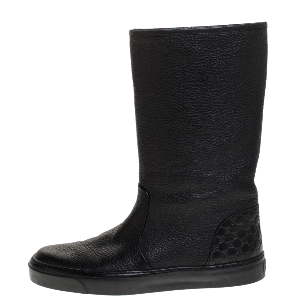 

Gucci Black Microguccissima Leather Mid Calf Rain Boots Size
