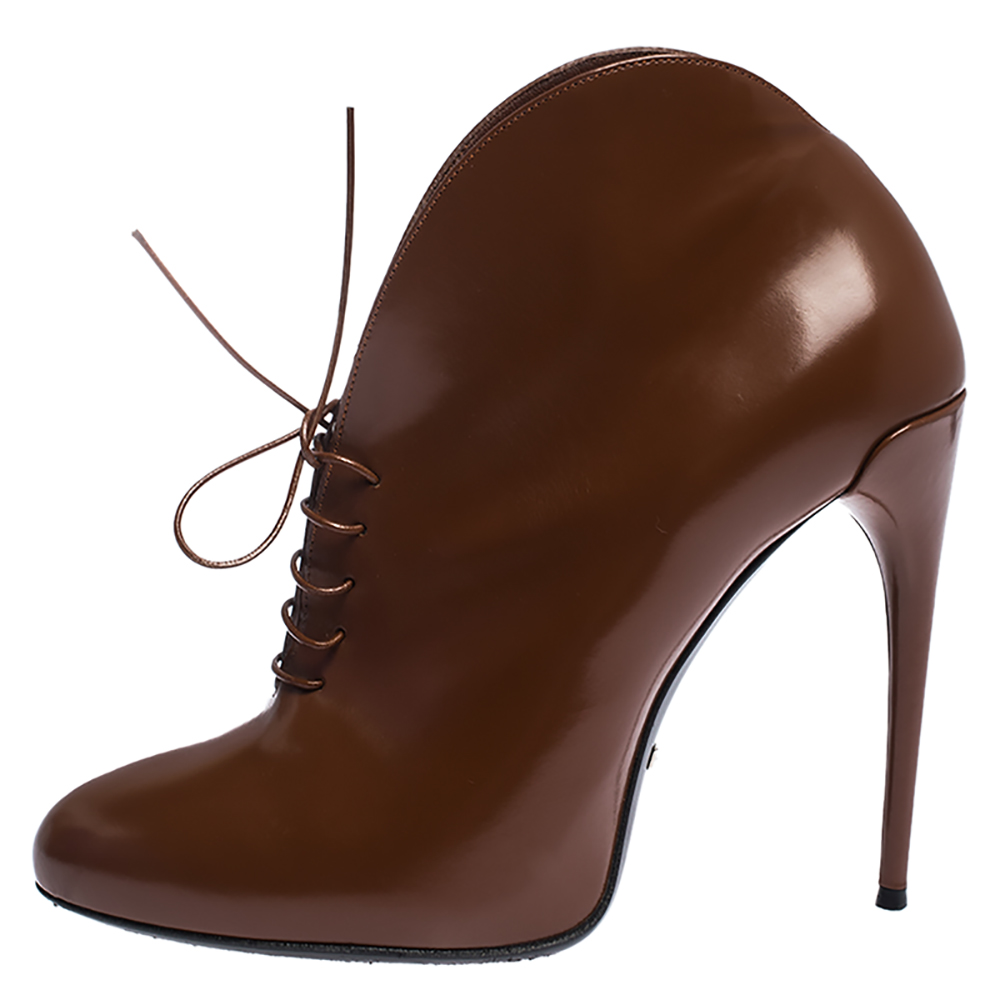 

Gucci Brown Leather Kim Lace Up Ankle Booties Size