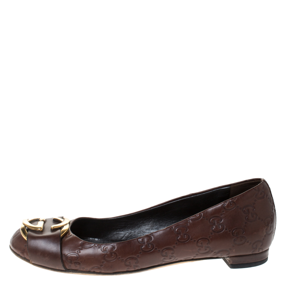 

Gucci Brown Guccissima Leather Interlocking GG Ballet Flats Size