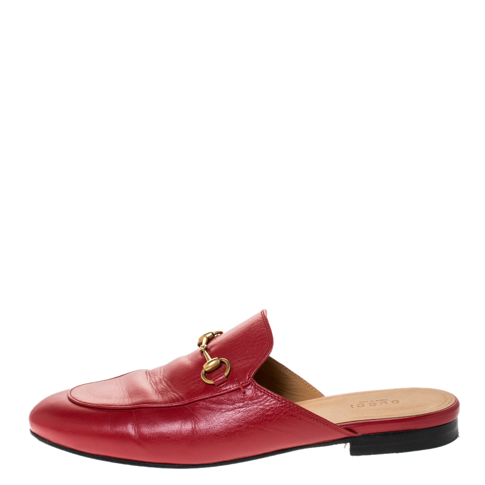 

Gucci Red Leather Princetown Horsebit Mules Size