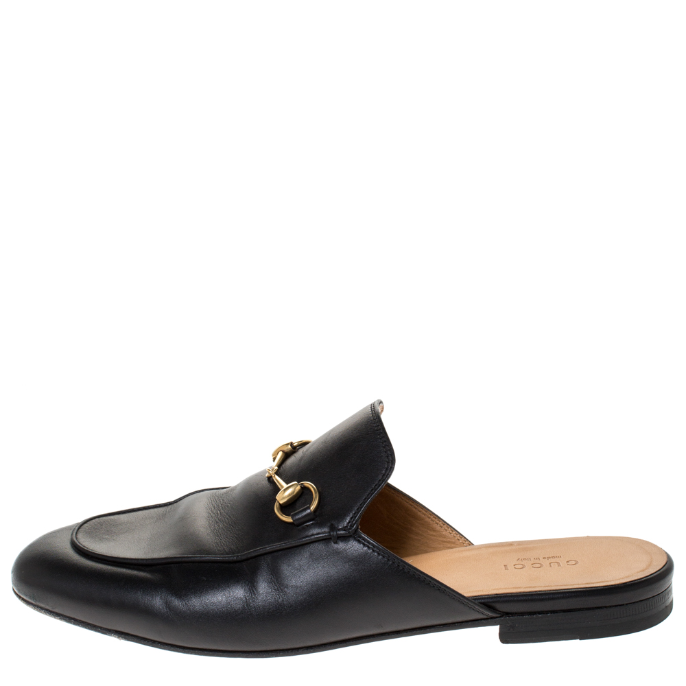 

Gucci Black Leather Princetown Horsebit Mules Size