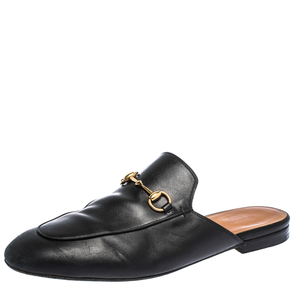 مملوكة مسبقًا Gucci Black Leather Princetown Horsebit Mules Size 39.5