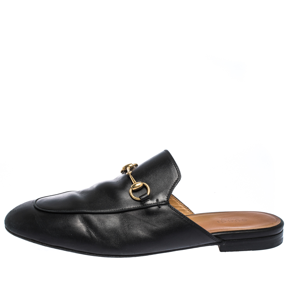 

Gucci Black Leather Princetown Horsebit Mules Size