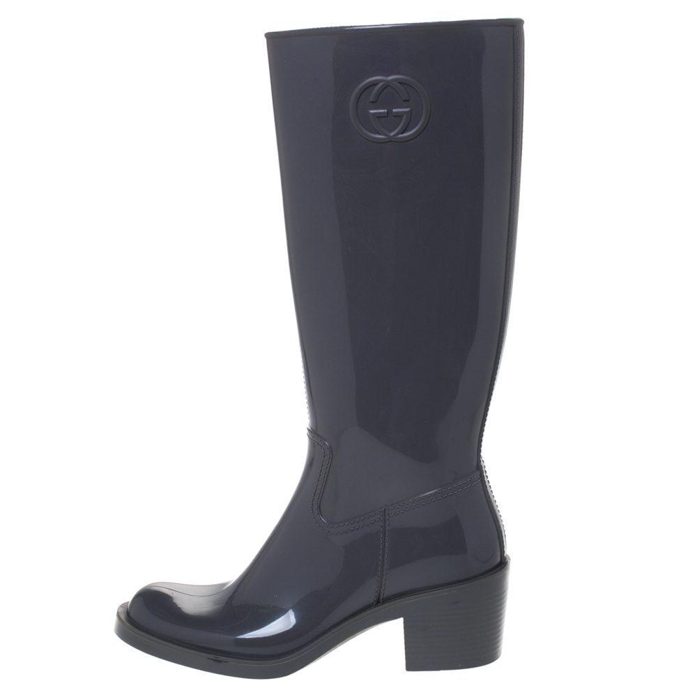 

Gucci Grey Rubber GG Rain Boots Size