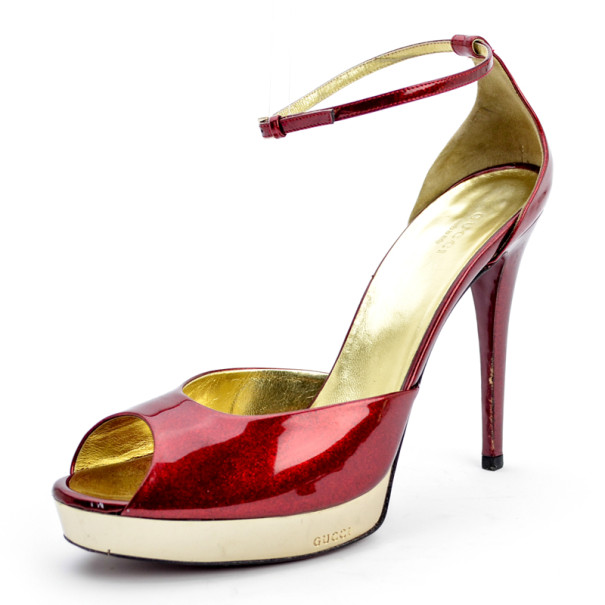 Gucci Red Metallic Platform Sandals Size 41 