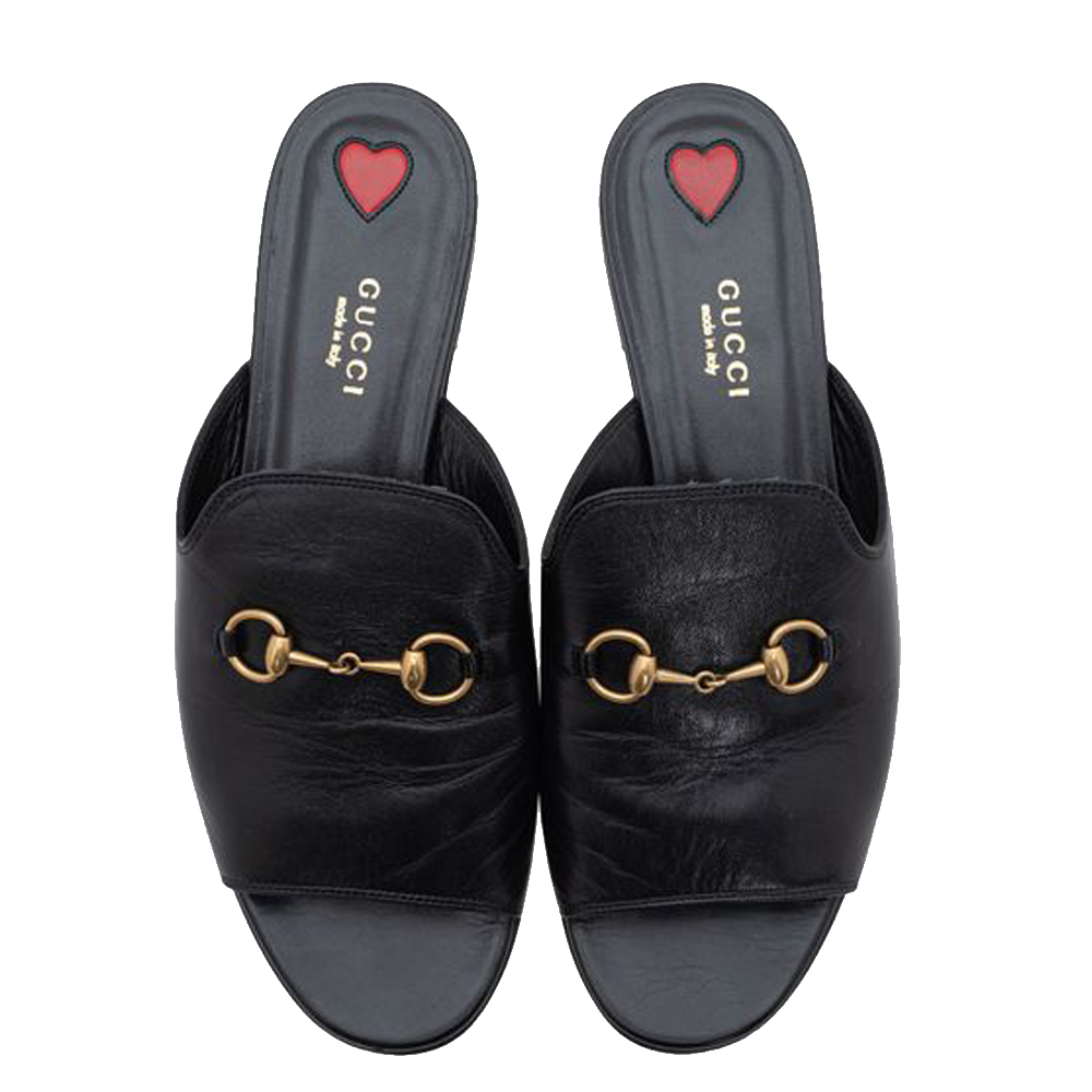 

Gucci Black Leather Horsebit Sandals