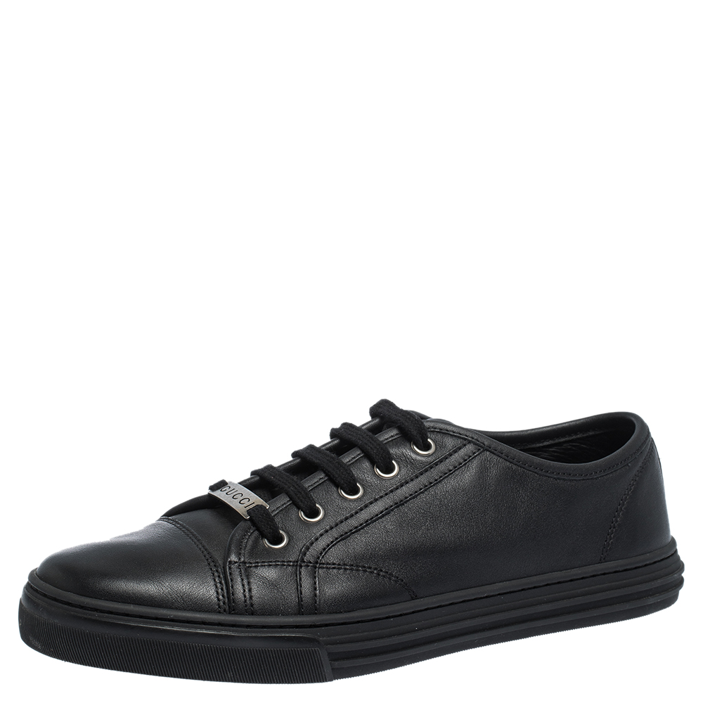 Gucci Black Leather Low Top Lace Up Sneakers Size 38
