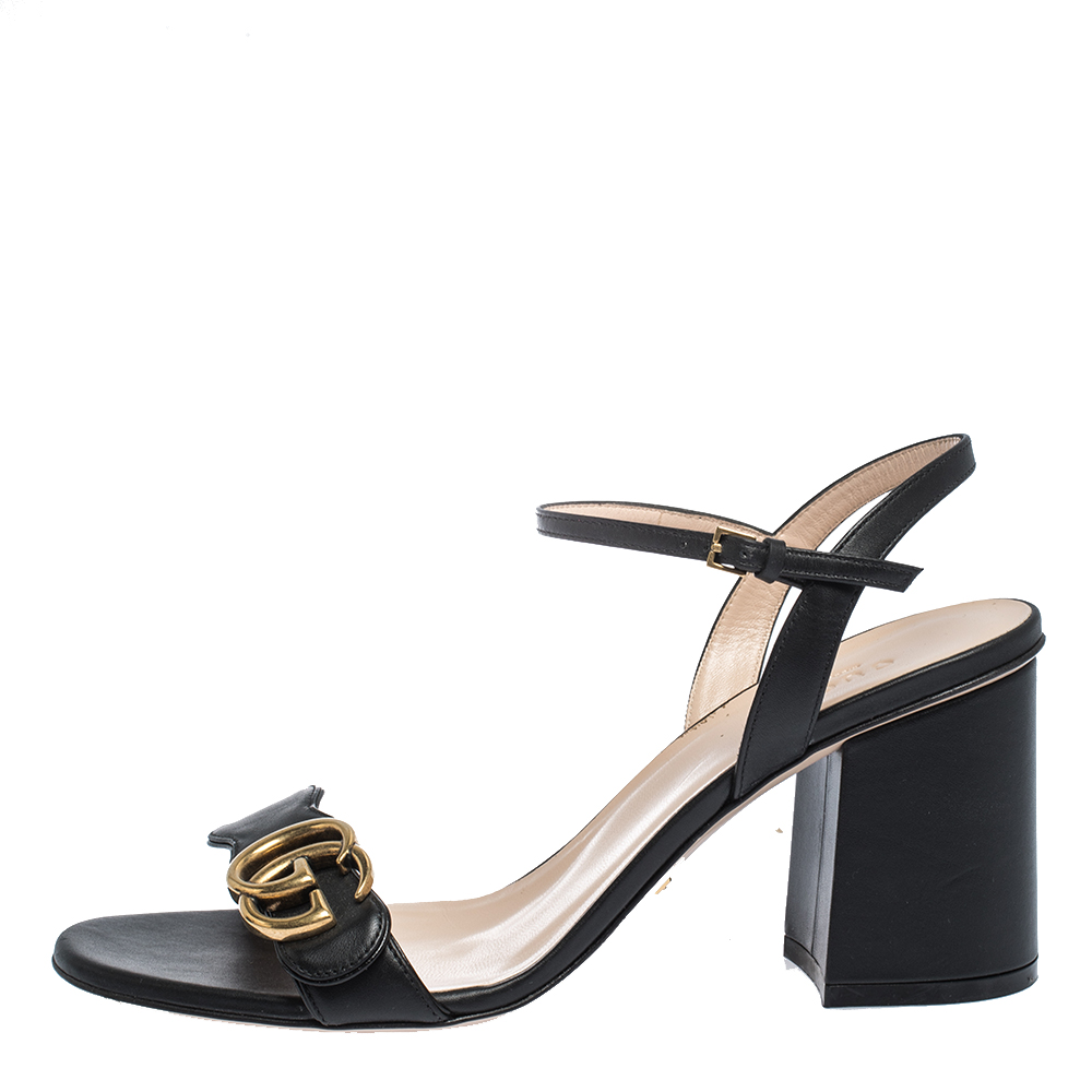 

Gucci Black Leather GG Marmont Ankle Strap Sandals Size