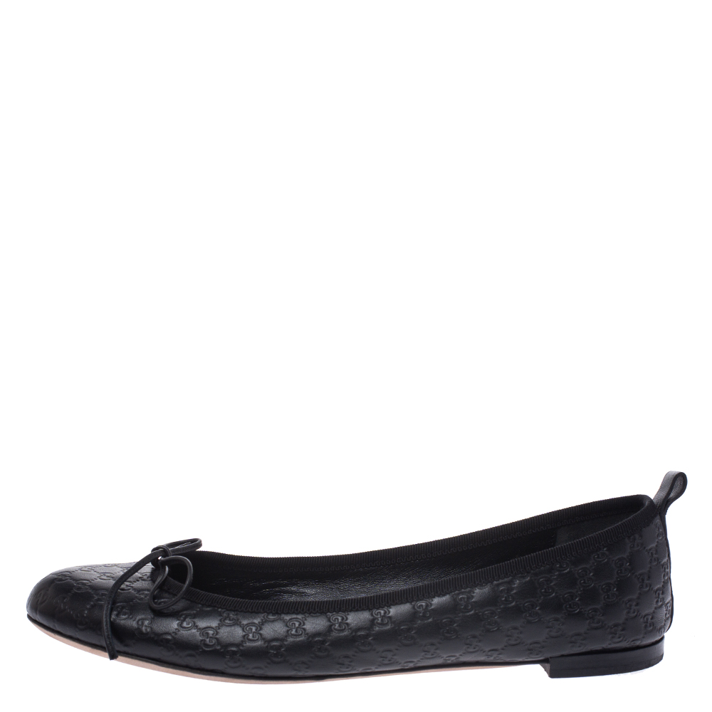 

Gucci Black Micro Guccissima Leather Bow Detail Ballet Flats