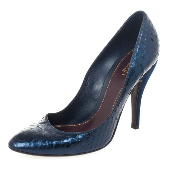 Pre Owned Gucci Python Embossed Metallic Pumps Size 39