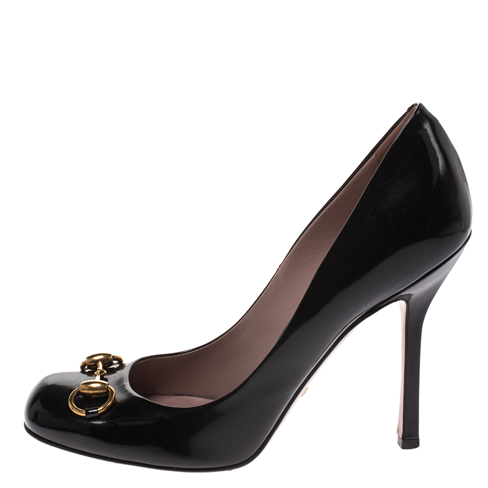 

Gucci Black Patent Leather Horsebit Pumps Size