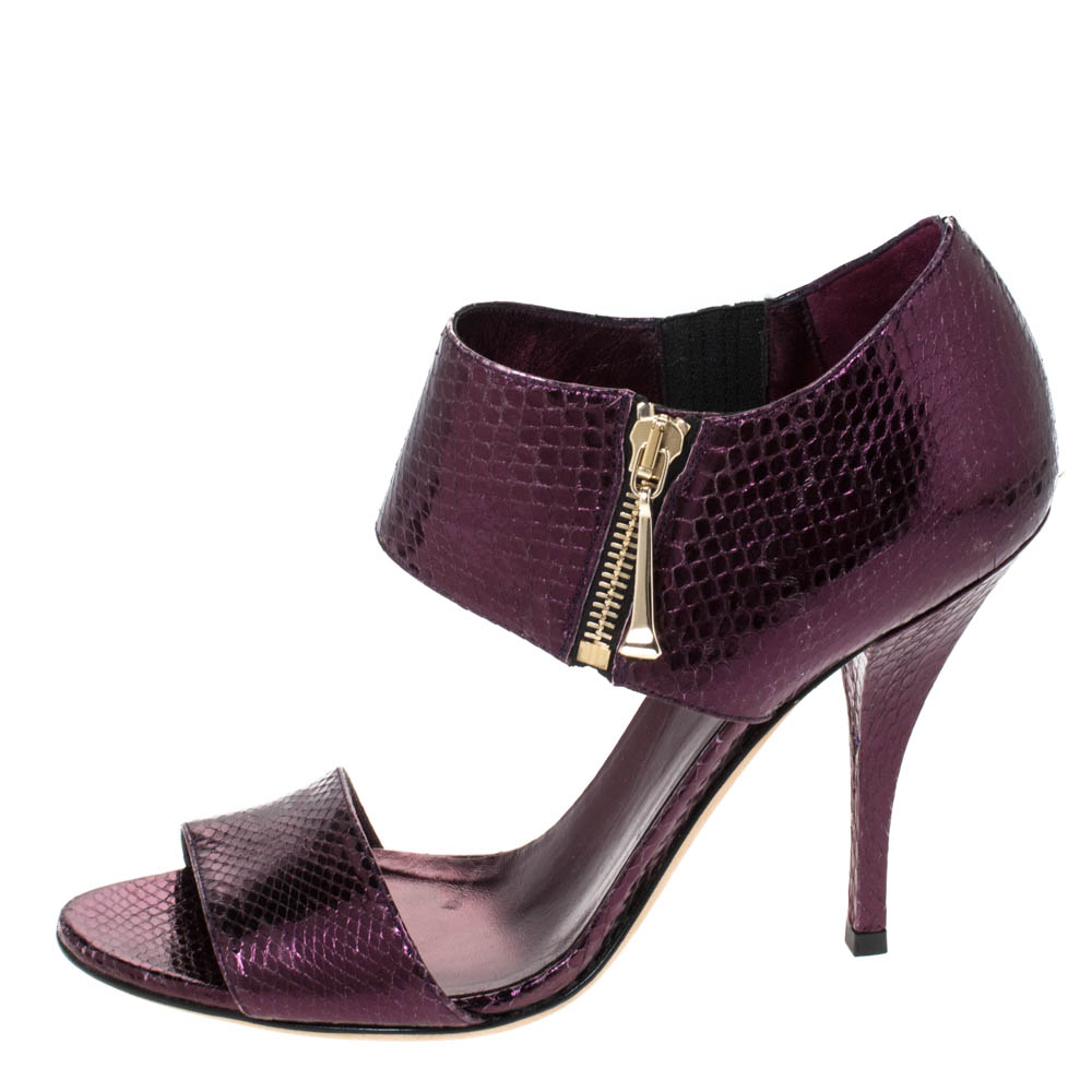 

Gucci Purple Python Embossed Leather Open Toe Zip Sandals Size