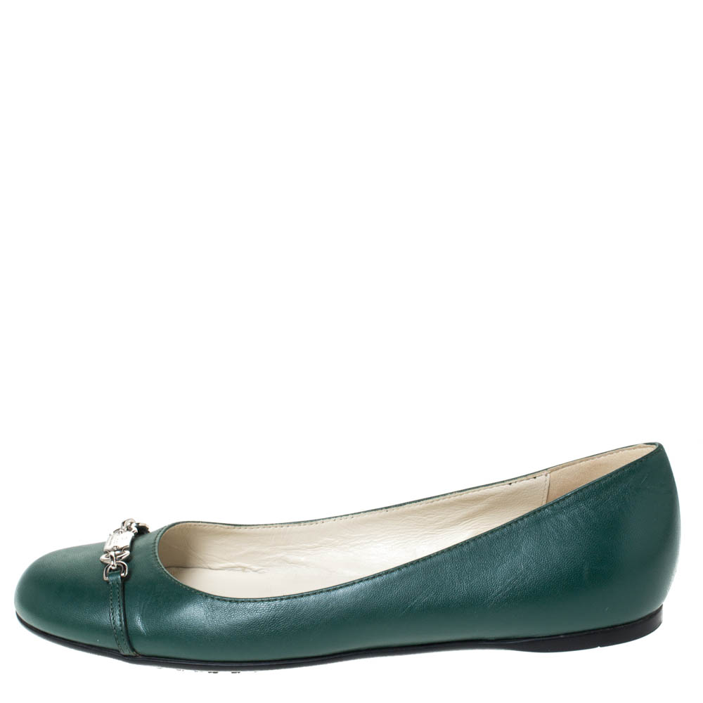 

Gucci Green Leather Horsebit Ballet Flats Size