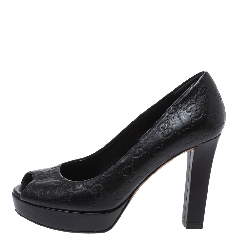 

Gucci Black Guccissima Leather Peep Toe Platform Pumps Size