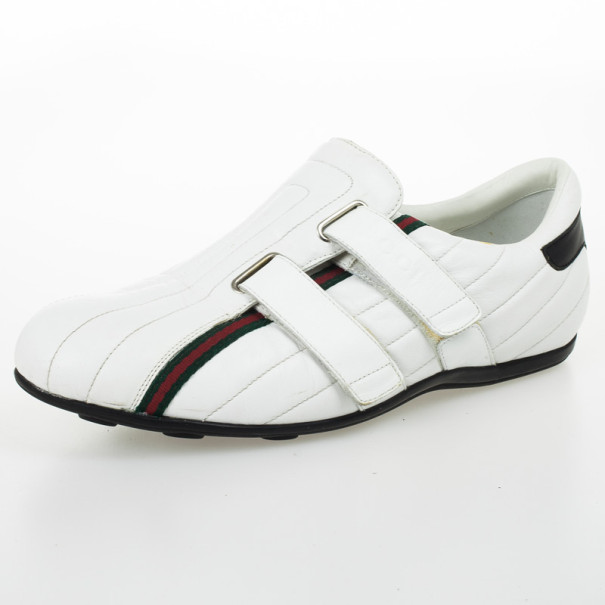 Pre Owned Gucci White Leather Velcro Sneakers Size 38.5