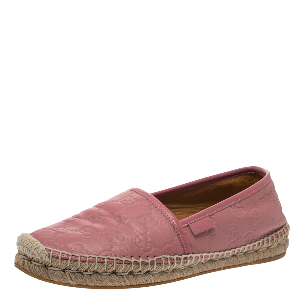 Pre Owned Gucci Pink Guccissima Leather Espadrille Flats Size 38.5