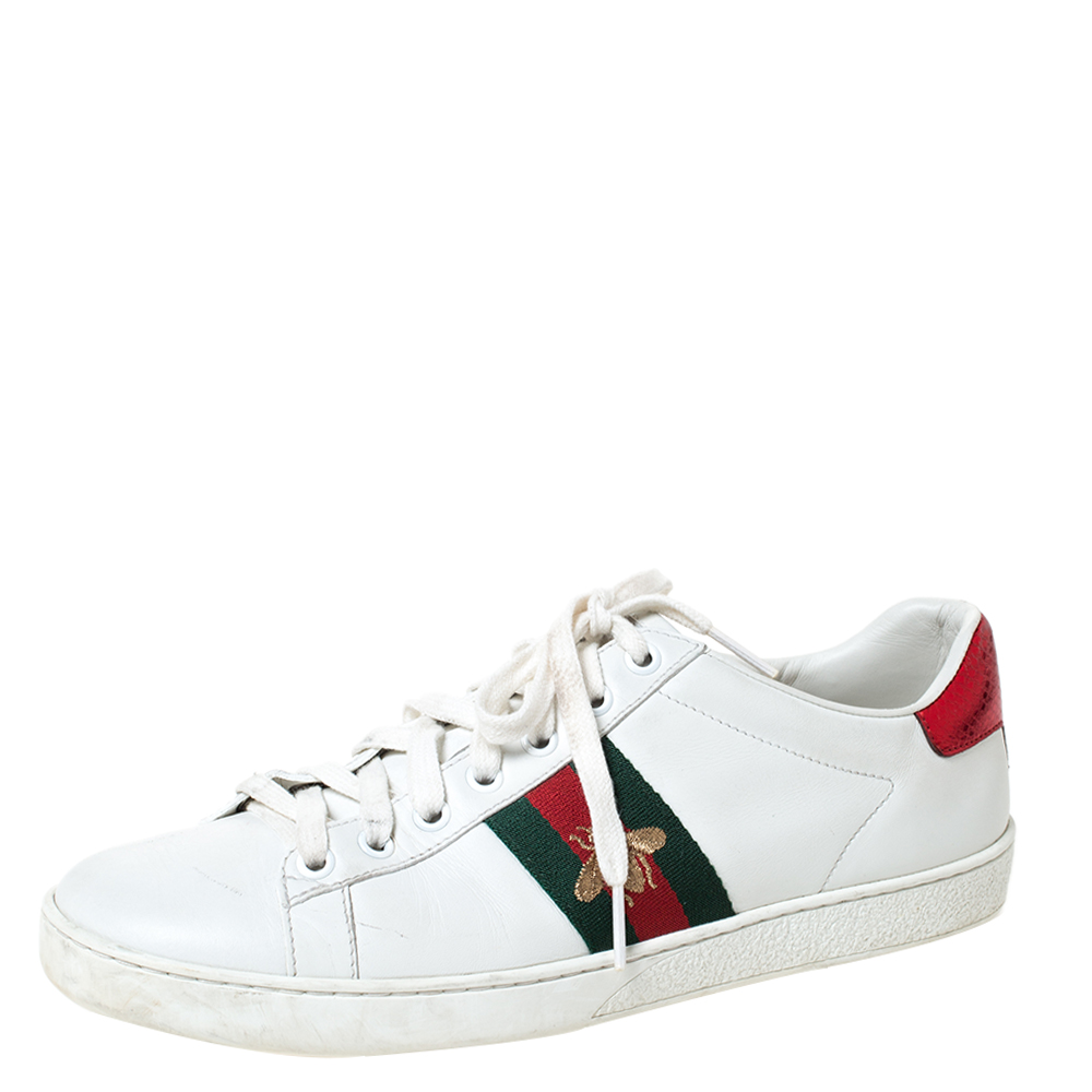 Gucci White Leather Ace Embroidered Bee Low Top Sneakers Size 38.5 ...