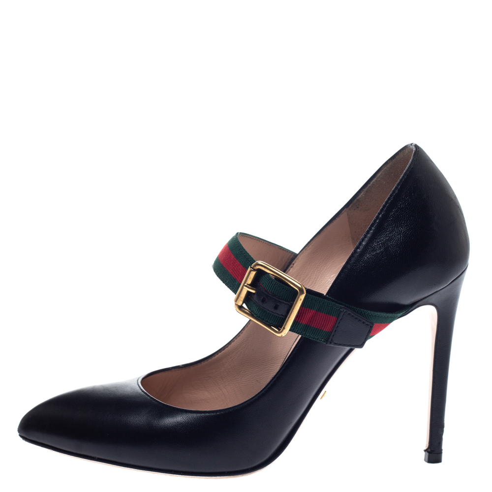 

Gucci Black Leather Sylvie Buckle Detail Pumps Size