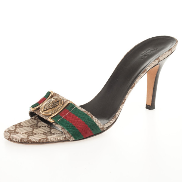 Pre Owned Gucci Guccissima Web Detail Hysteria Slides Size 39.5