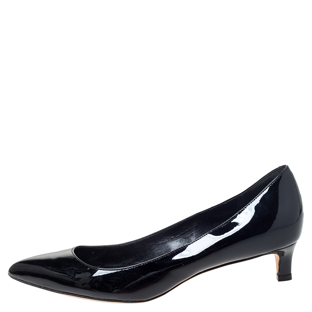 

Gucci Black Patent Leather Kitten Heel Pointed Toe Pumps Size