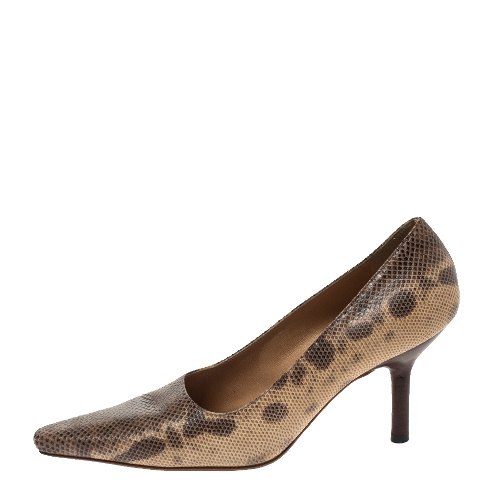 

Gucci Brown/Beige Snakeskin Leather Pointed Toe Pumps Size
