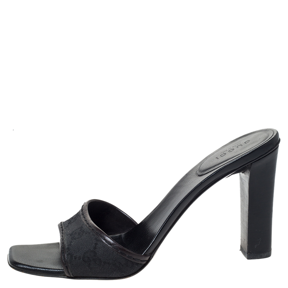 

Gucci Black Guccissima Canvas And Leather Trim Slide Sandals Size