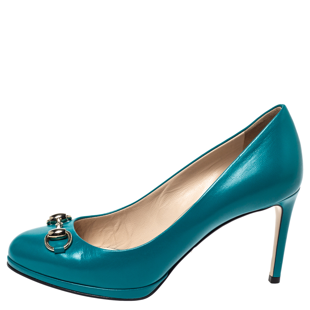 

Gucci Turquoise Green Leather Horsebit Pumps Size